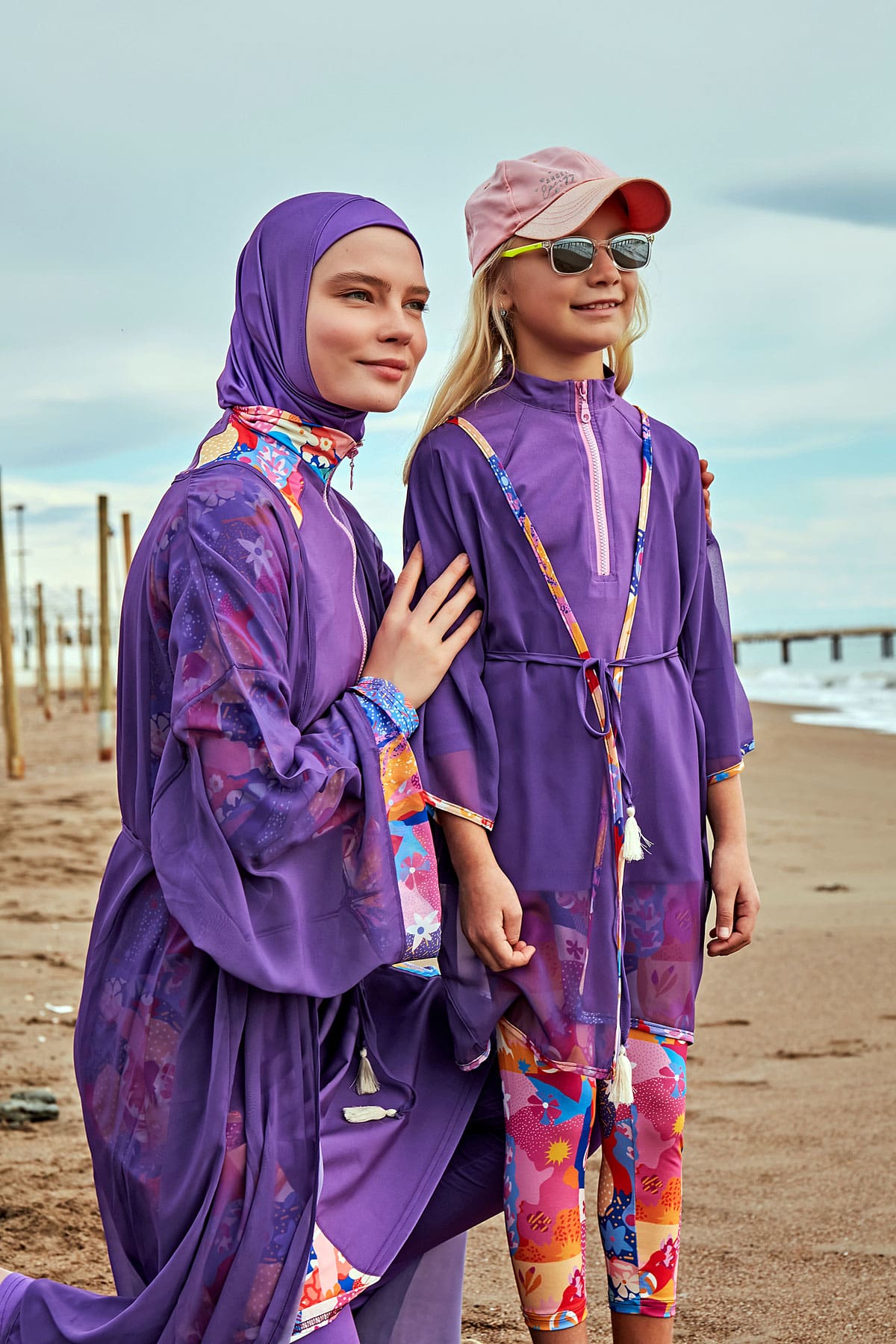 Desenli Mor Kimono Kaftan P2426-1