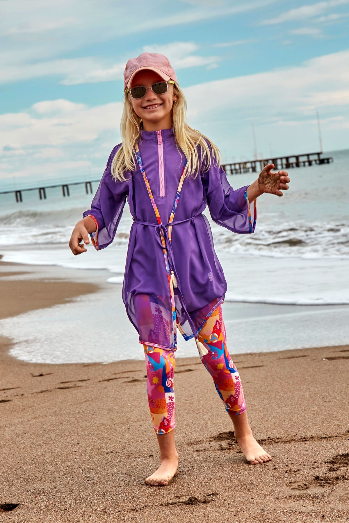 Purple Kids Beach Kimono - P2427