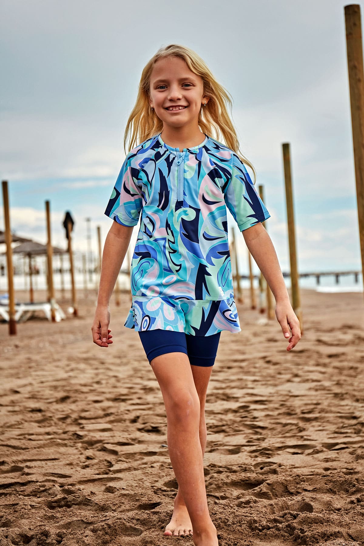 مايوه مارينا المنسوج للبنات - أزرق/فيروزي - K2411 صورة ثانوية