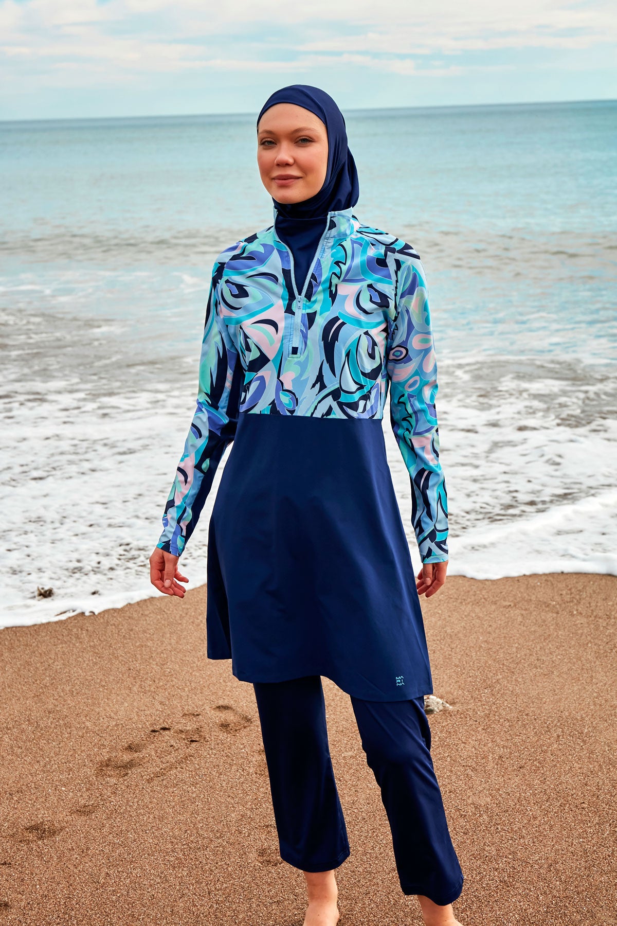 Woven Navy Burkini Modest Swimwear M2498