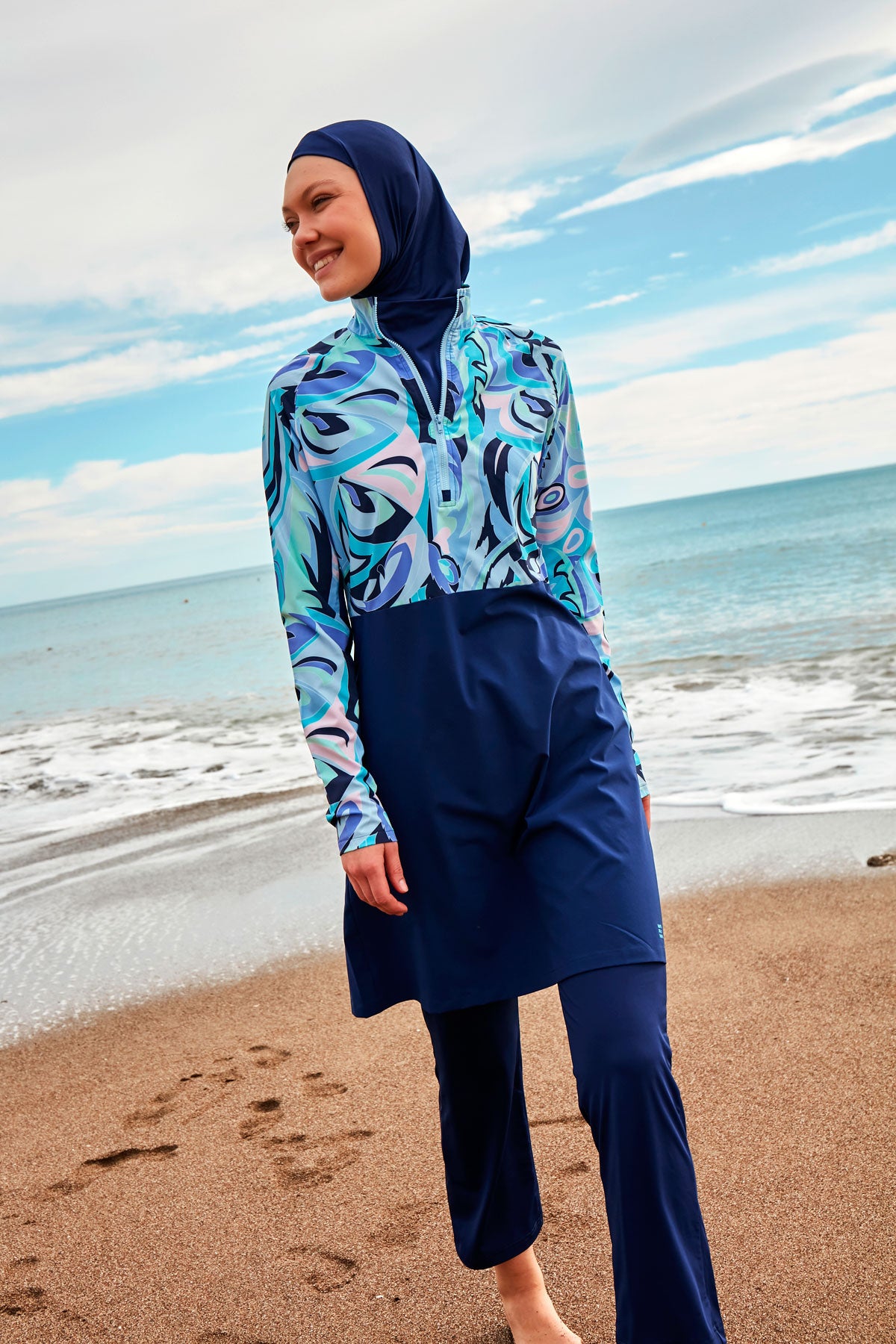 Woven Navy Burkini Modest Swimwear M2498