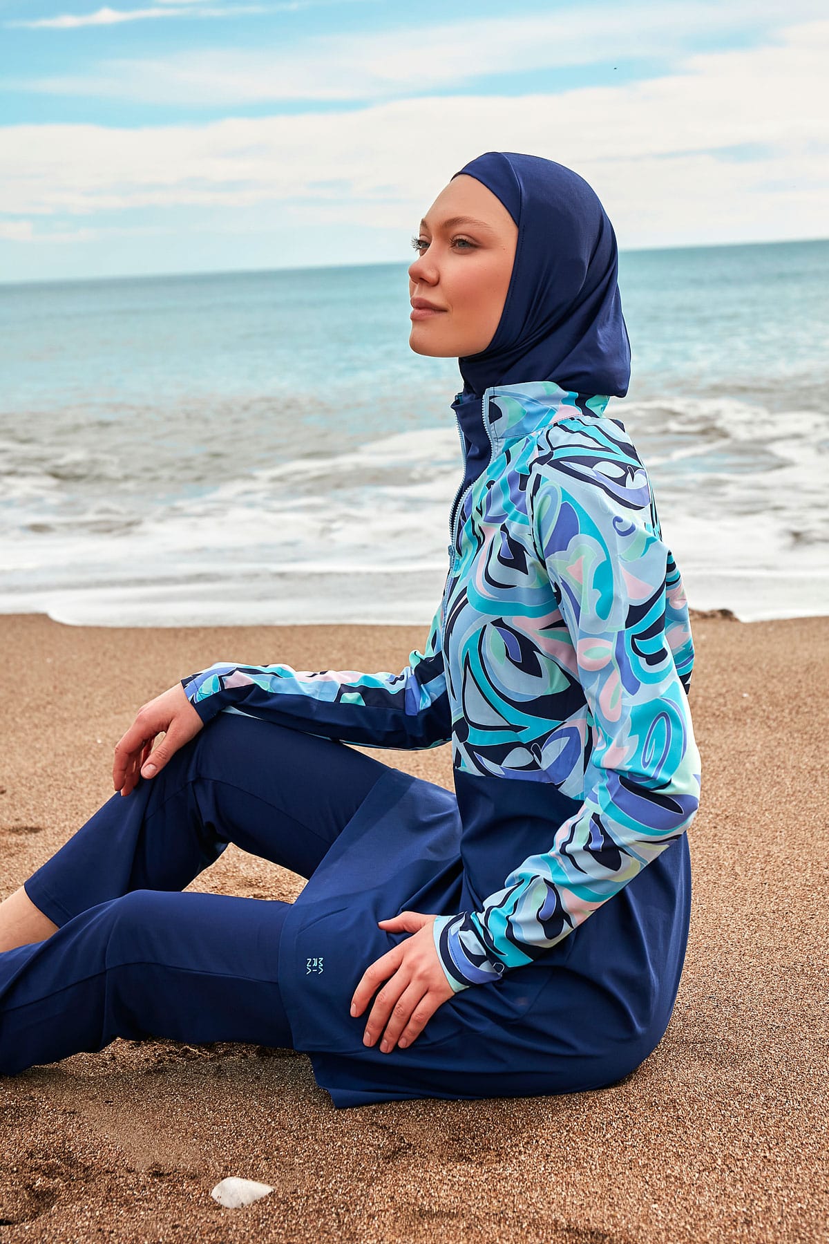 Woven Navy Burkini Modest Swimwear M2498