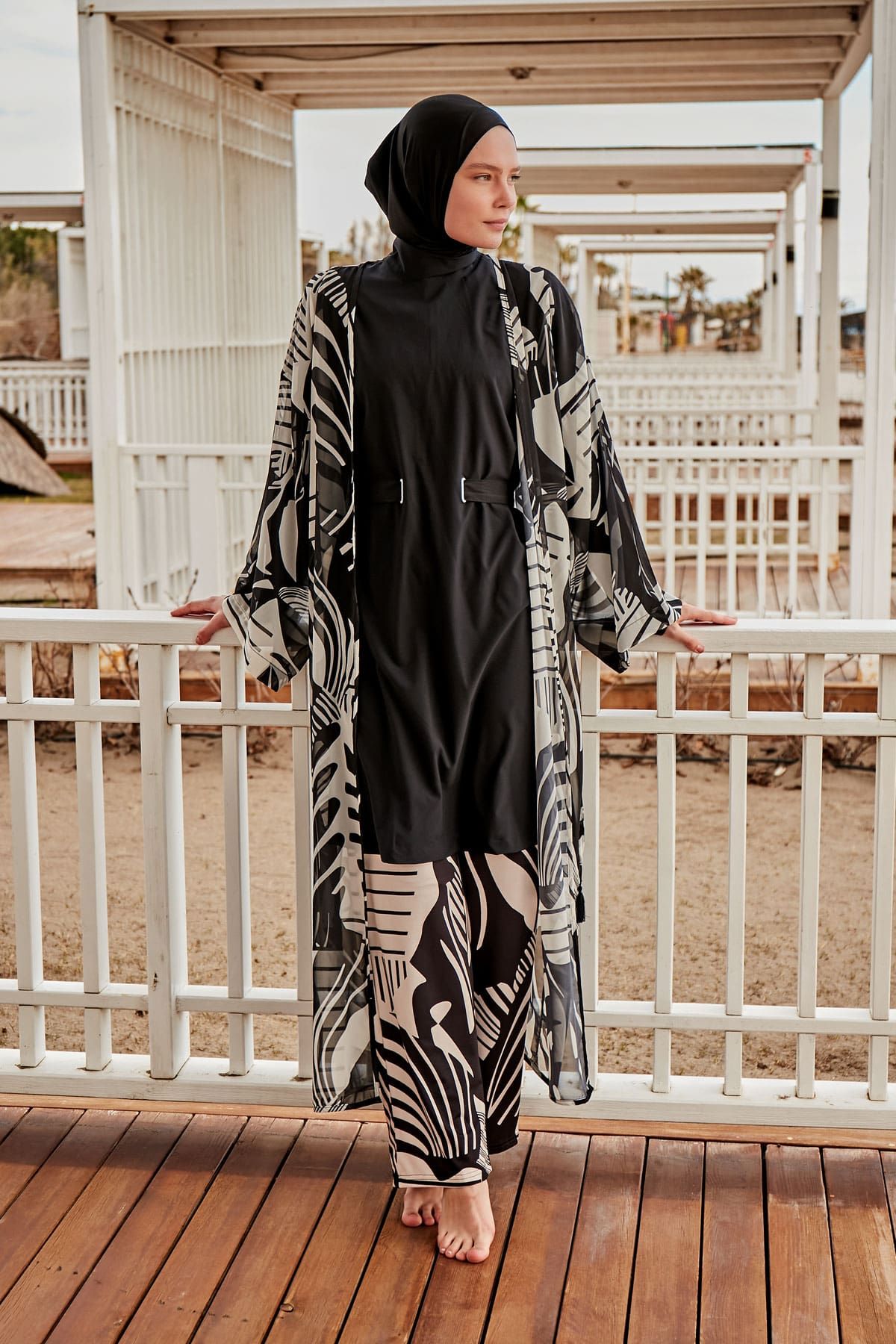 Woven Black Burkini Modest Swimwear M2424