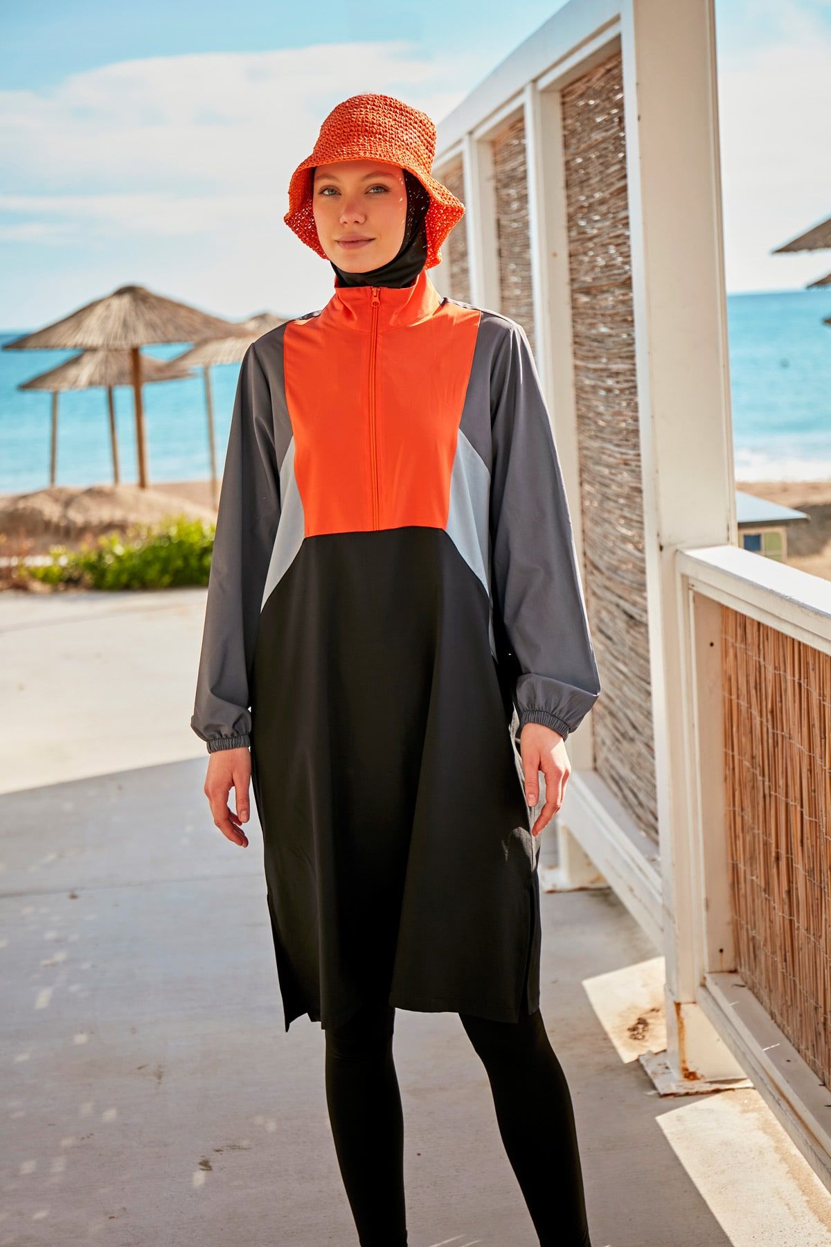 Woven Black Burkini Modest Swimwear M2430