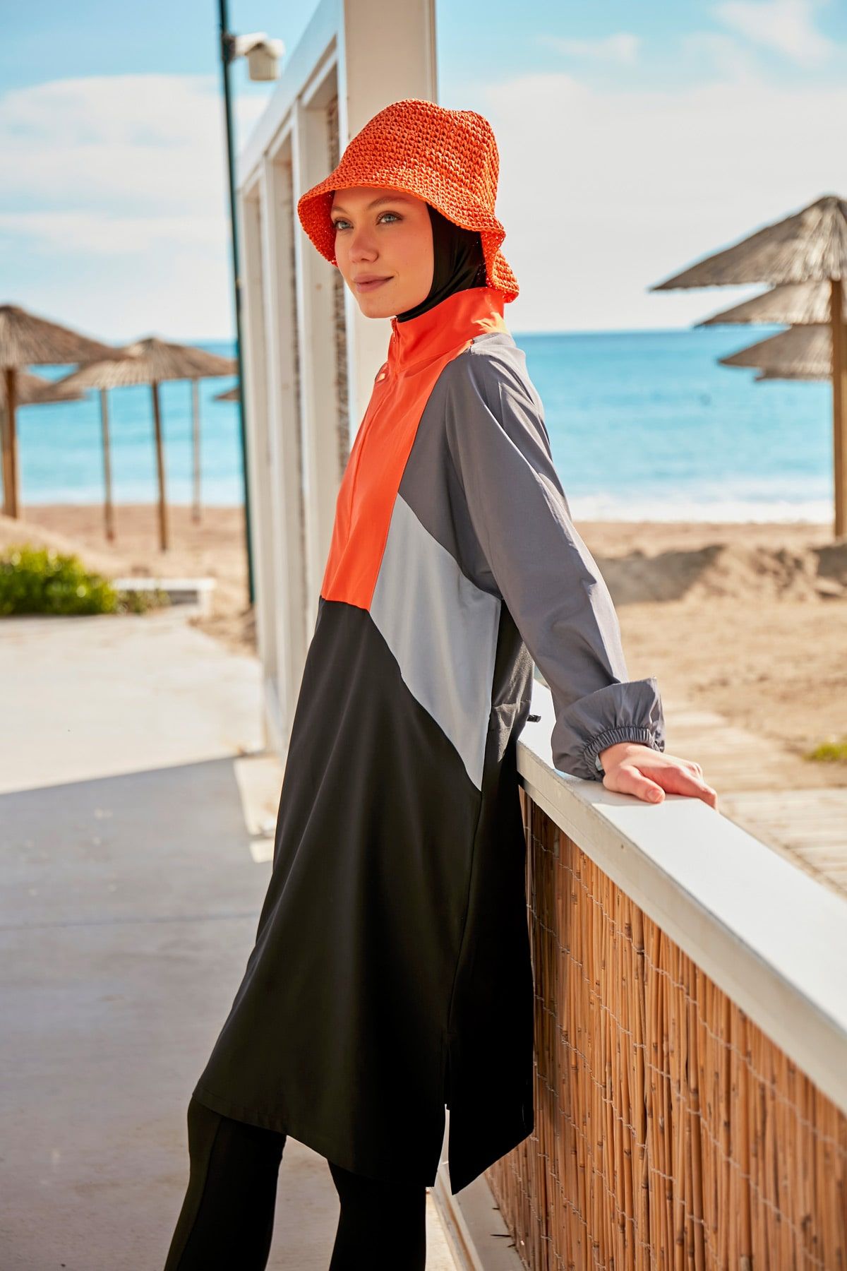Woven Black Burkini Modest Swimwear M2430