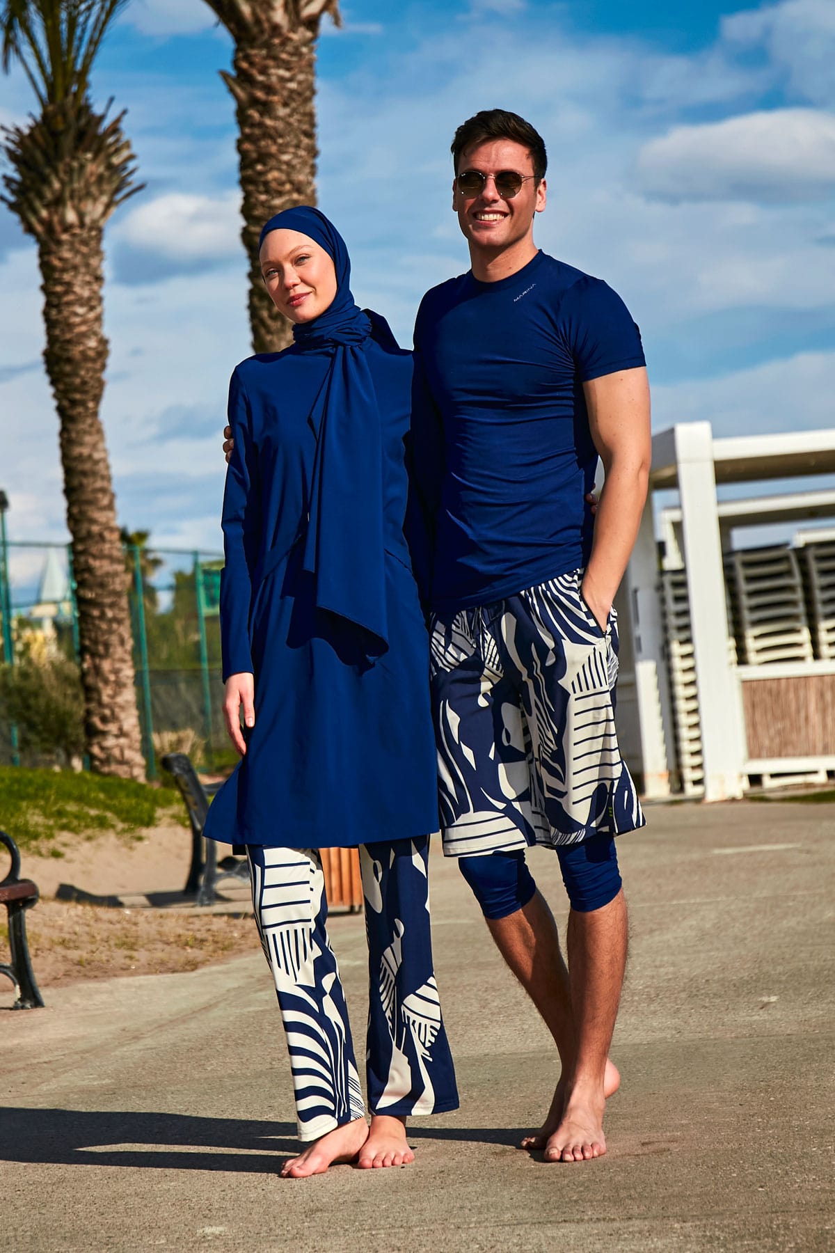 Parachute Fabric Navy Blue Full-Coverage Modest Swimwear Burkini - M2429