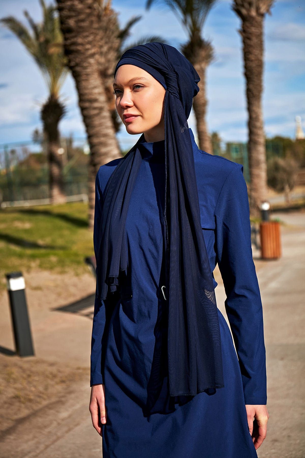 Navy Blue Mesh Practical Shawl Cap B2402 Secondary image