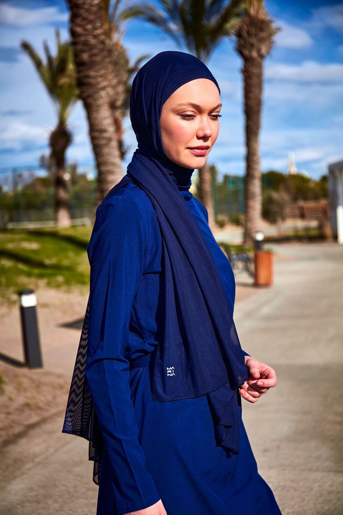Navy Blue Mesh Practical Shawl Cap B2402 Main image