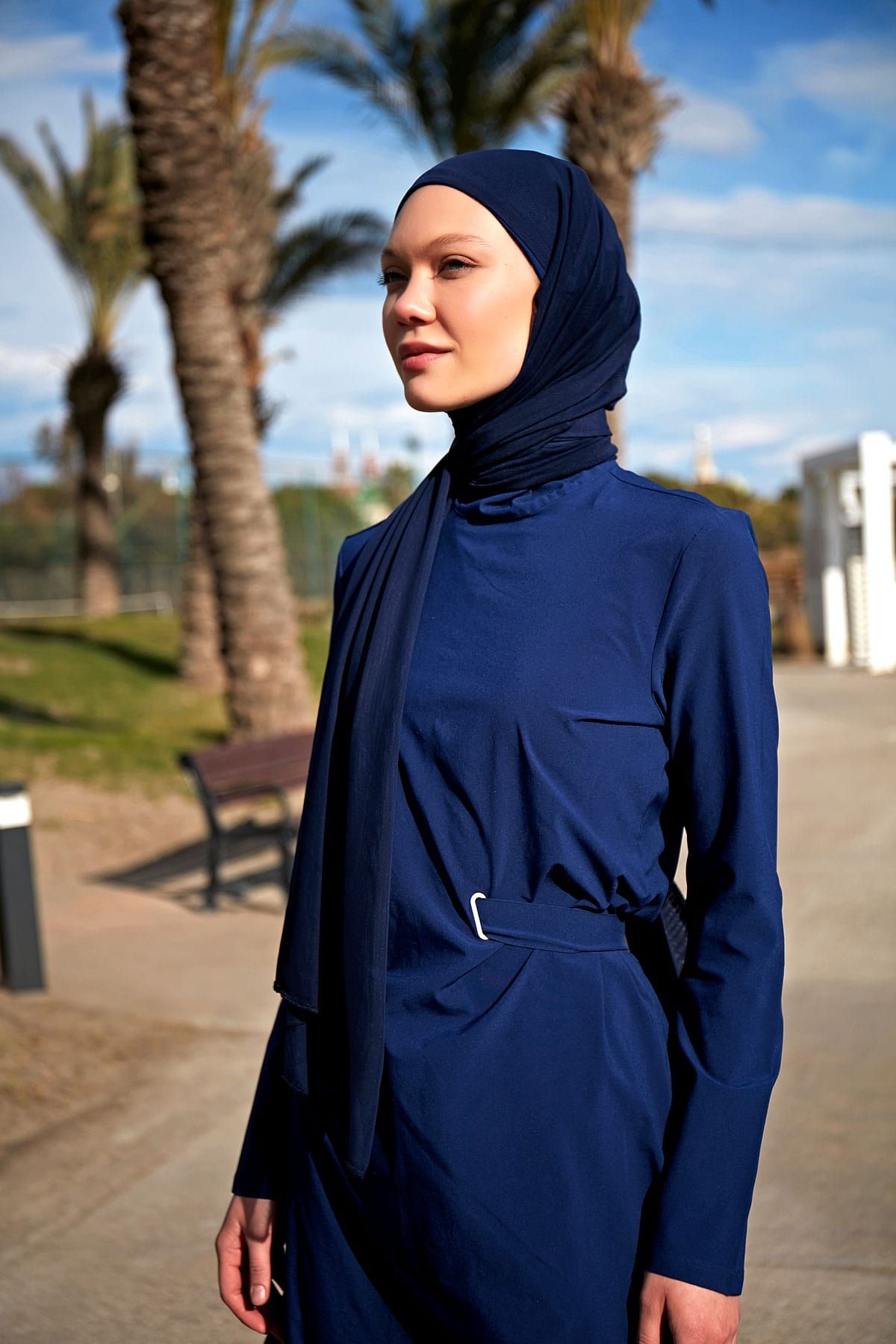 Navy Blue Mesh Practical Shawl Cap B2402