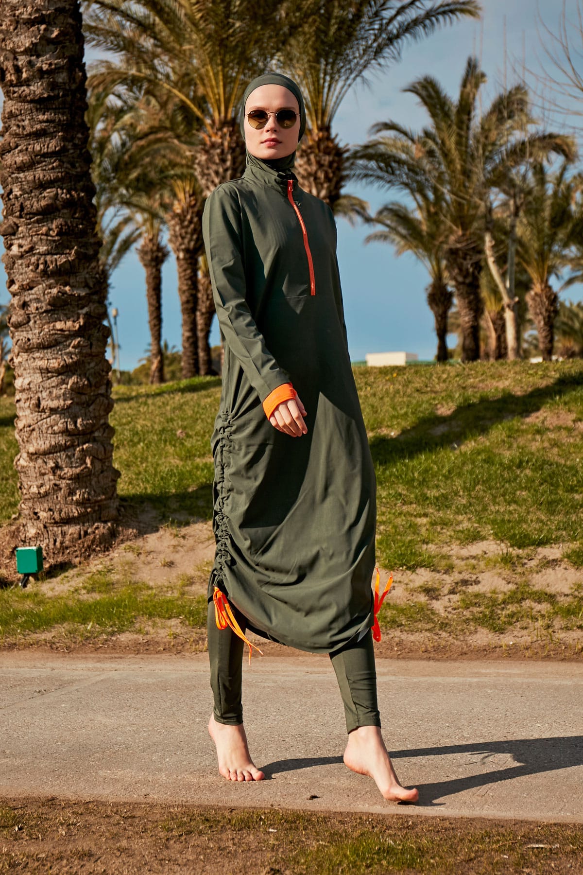 Parachute Fabric Khaki Full-Coverage Modest Swimwear Burkini - M2413