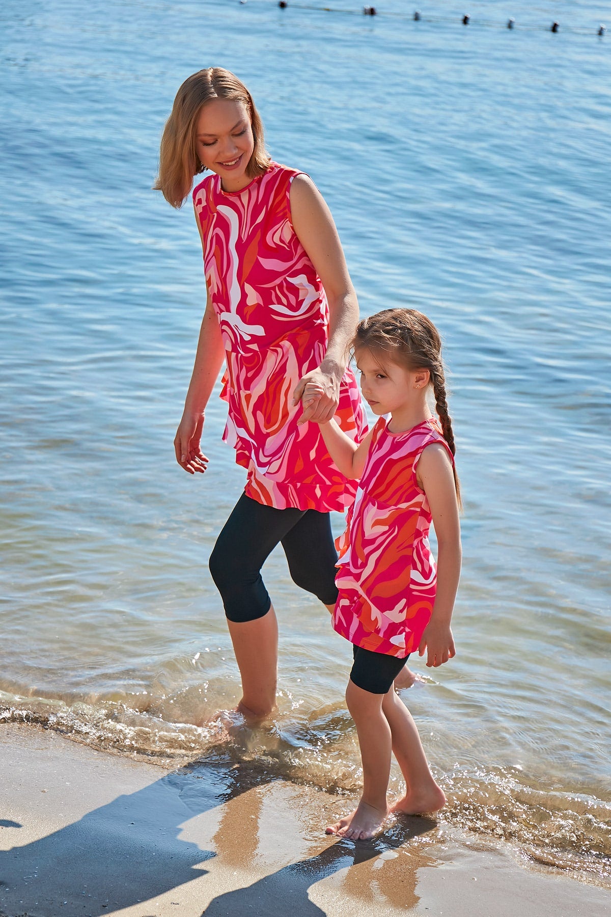 Patterned Fuchsia Semi-Coverage Modest Swimwear Burkini - M2370 Main image