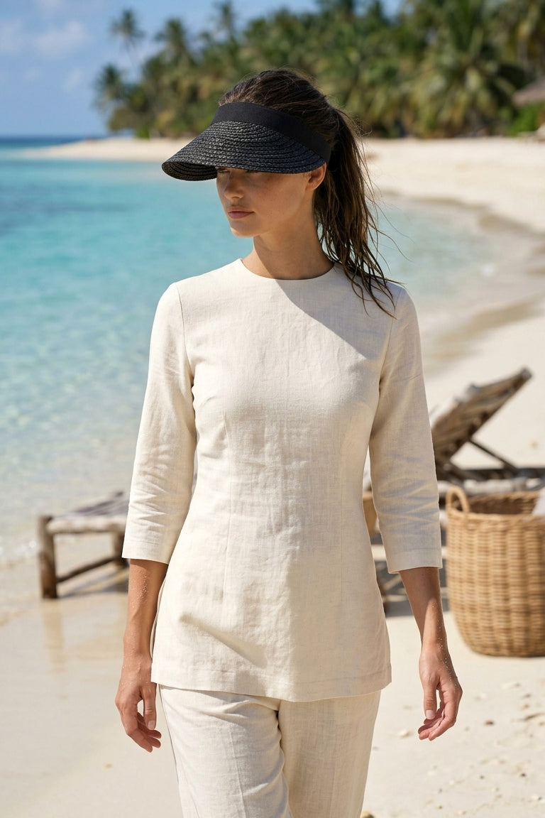 Black Straw Visor Hat HSR2601-1 الصورة الرئيسية