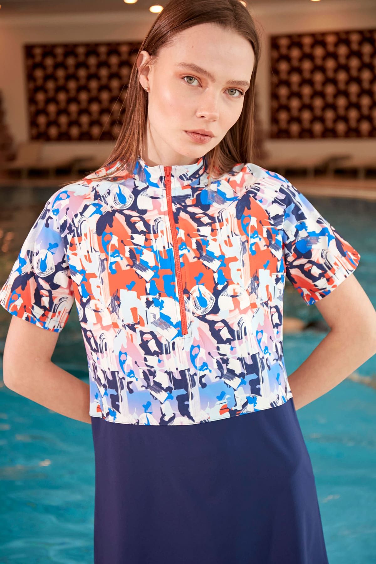 Woven Navy Half Coverage Swimsuit M2452