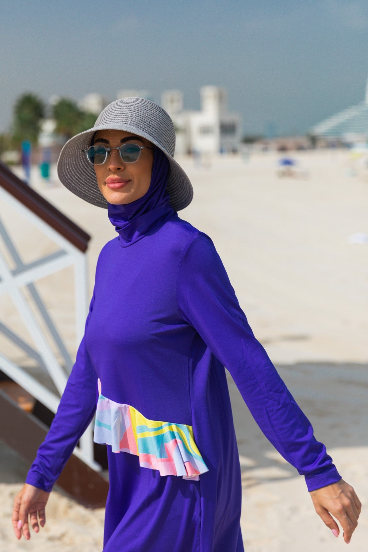 Floral Purple Full-Coverage Modest Swimwear Burkini - M2321