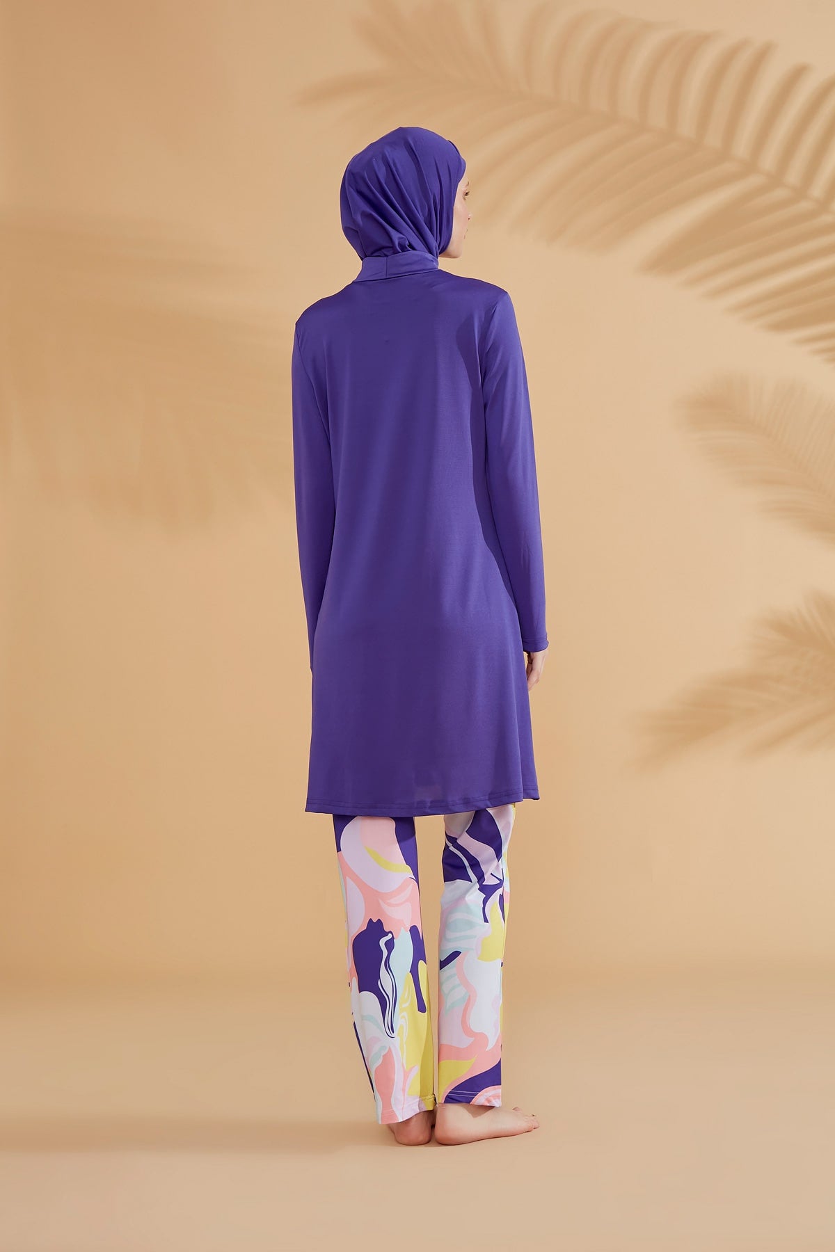 Floral Purple Full-Coverage Modest Swimwear Burkini - M2321