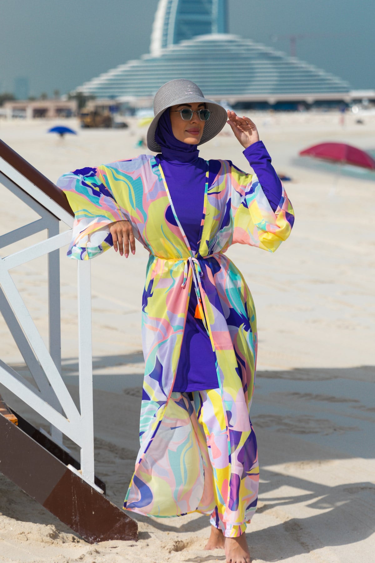 Floral Purple Full-Coverage Modest Swimwear Burkini - M2321