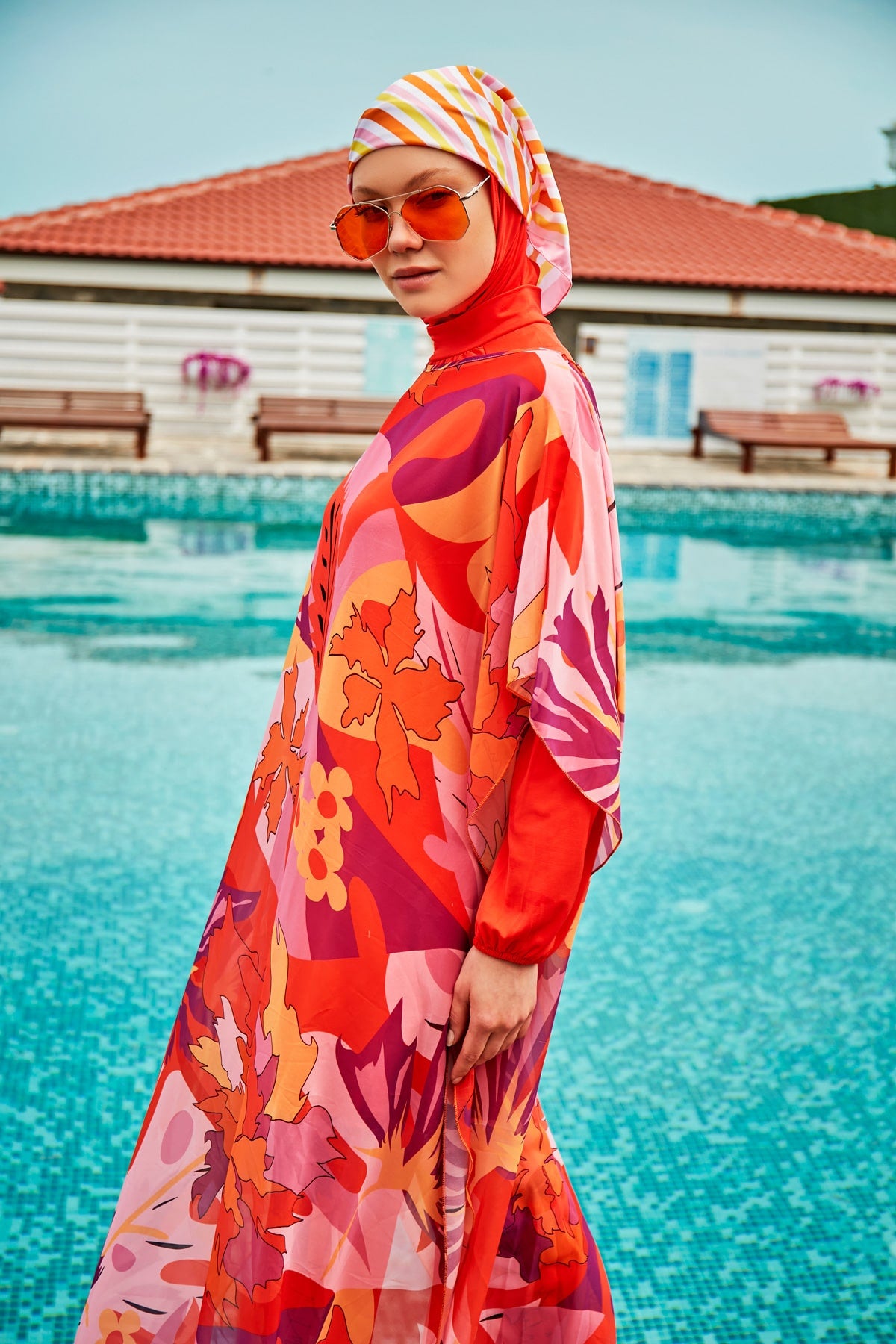 Floral Orange Beach Pareo Kaftan - P2336
