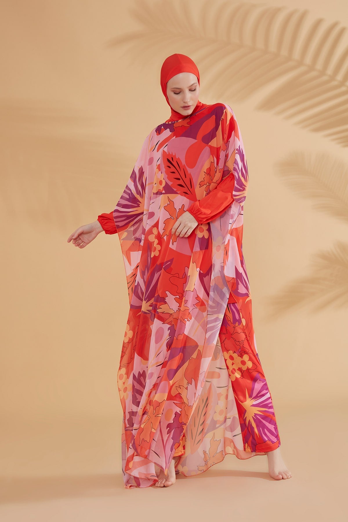 Floral Orange Beach Pareo Kaftan - P2336