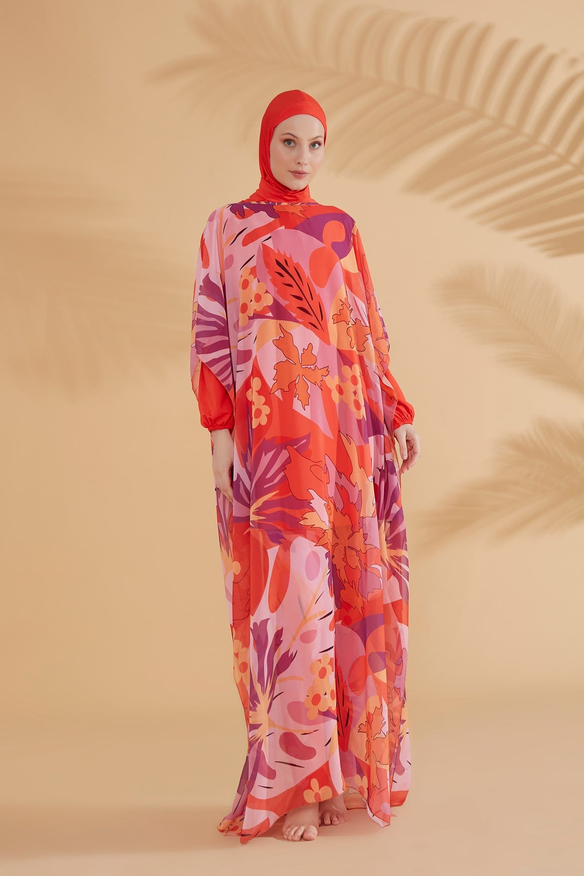 Floral Orange Beach Pareo Kaftan - P2336
