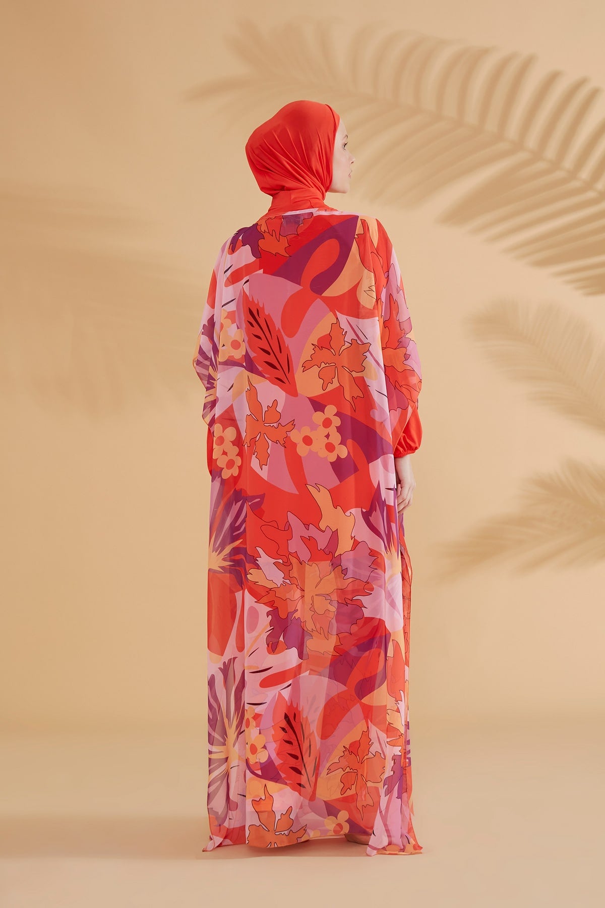 Floral Orange Beach Pareo Kaftan - P2336