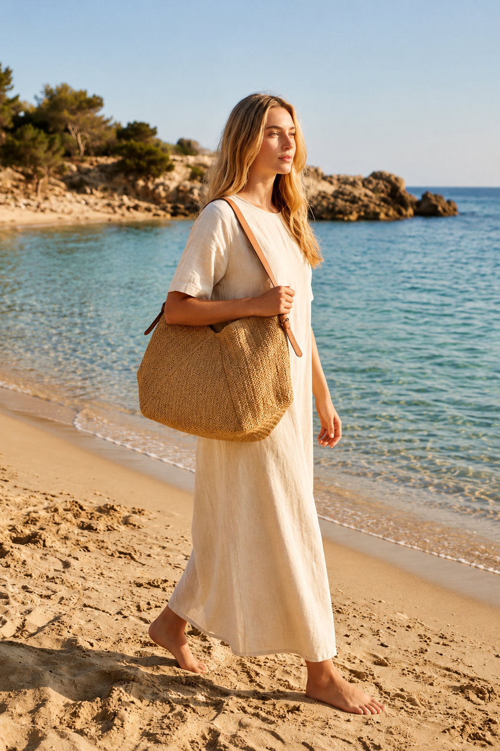 Shoulder Strap Camel Straw Bag - CNT2611 الصورة الرئيسية