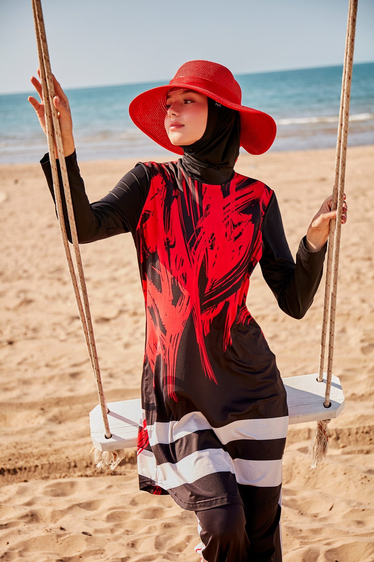Patterned Black Full-Coverage Modest Swimwear Burkini - M2303 Main image