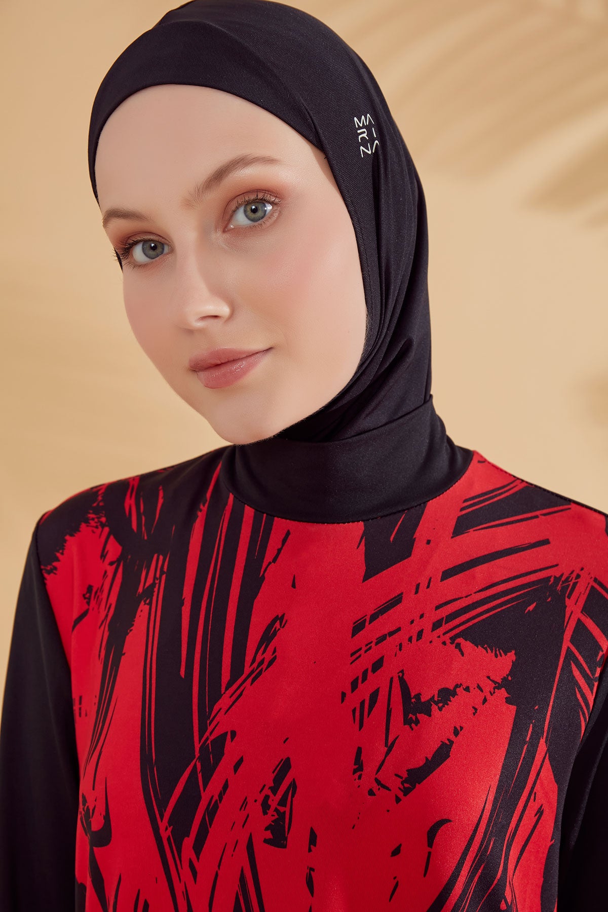Patterned Black Full-Coverage Modest Swimwear Burkini - M2303