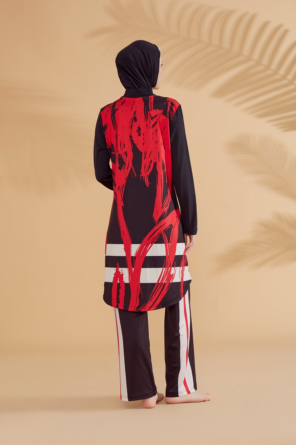 Patterned Black Full-Coverage Modest Swimwear Burkini - M2303