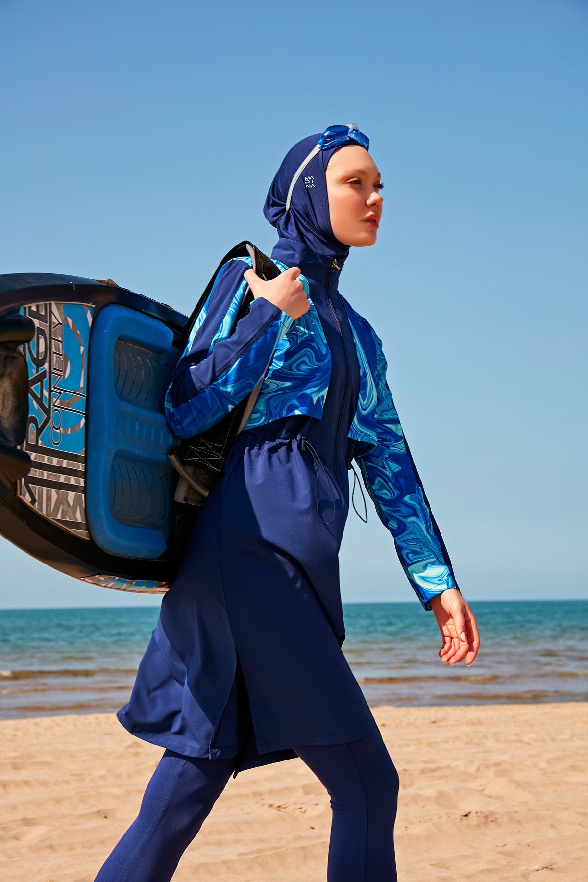 Navy Blue H2O Swimmer Series Full-Coverage Modest Swimwear Burkini - M2319