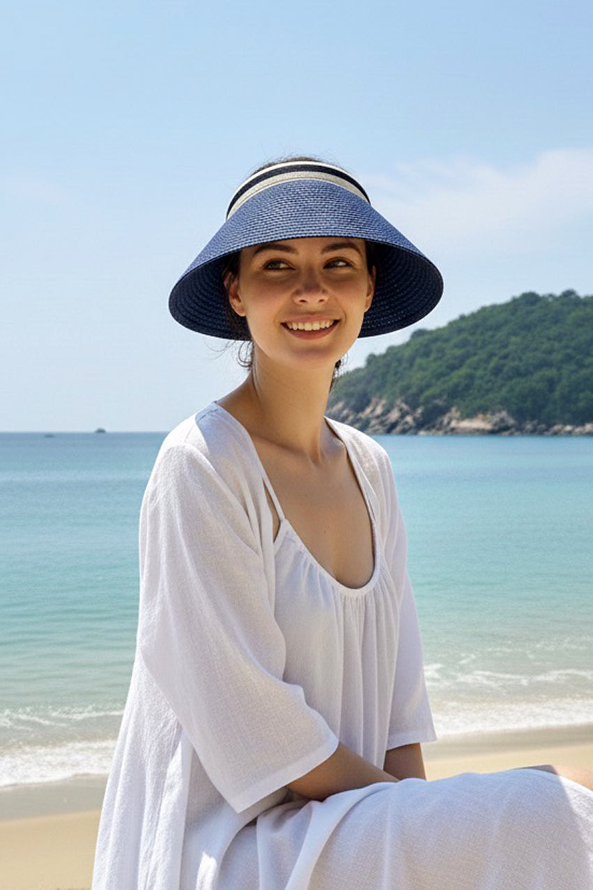 Navy Straw Visor Hat 14398