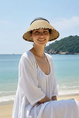 Camel Leopard Print Straw Visor Hat 14624