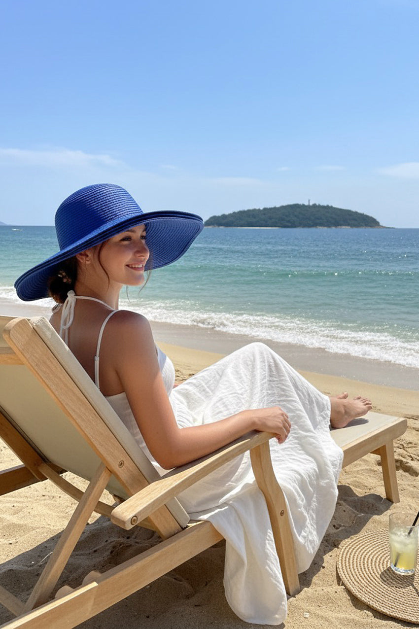 Cobalt Wide-Brim Straw Hat 14232