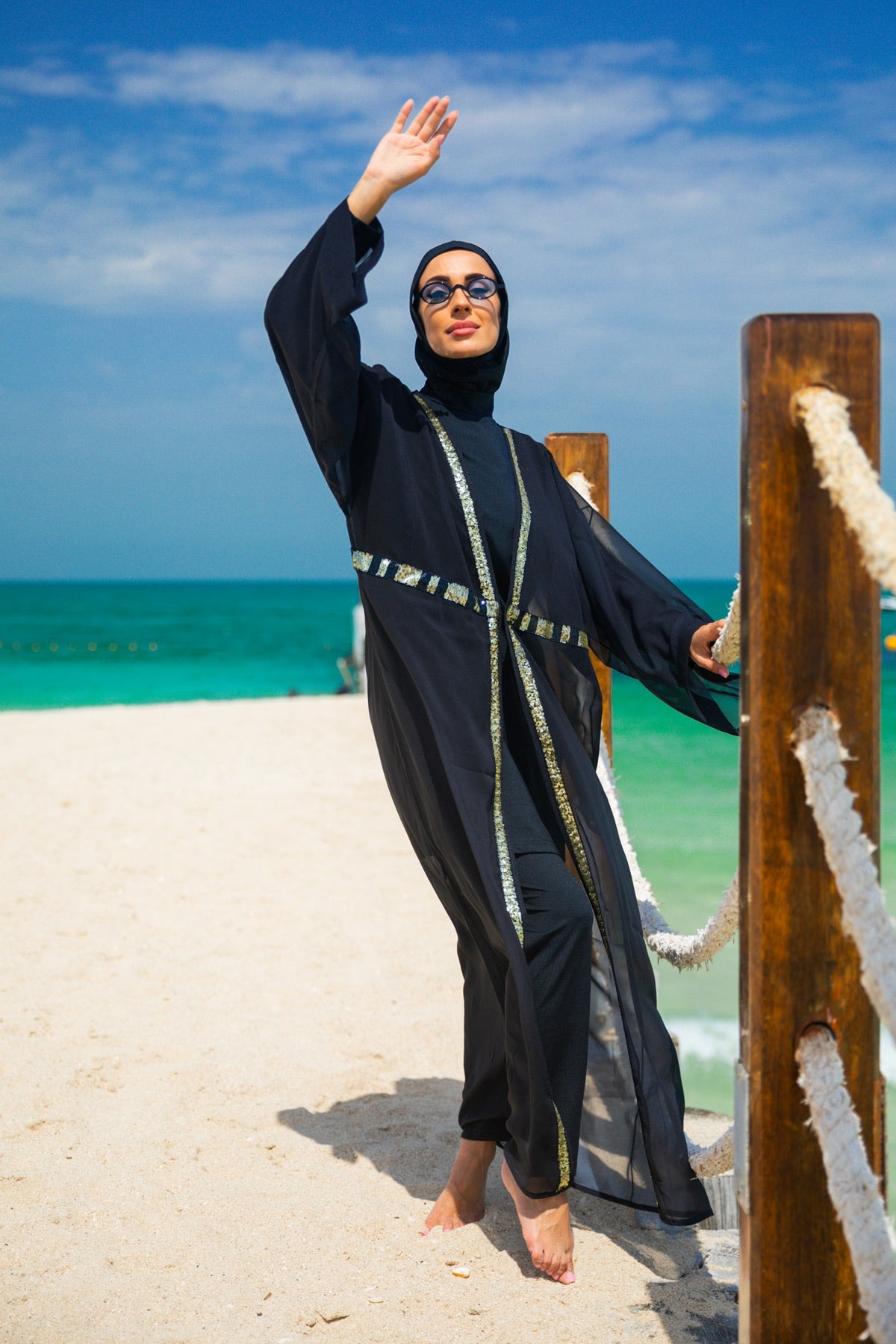 Sequin Black Beach Kimono - P2346
