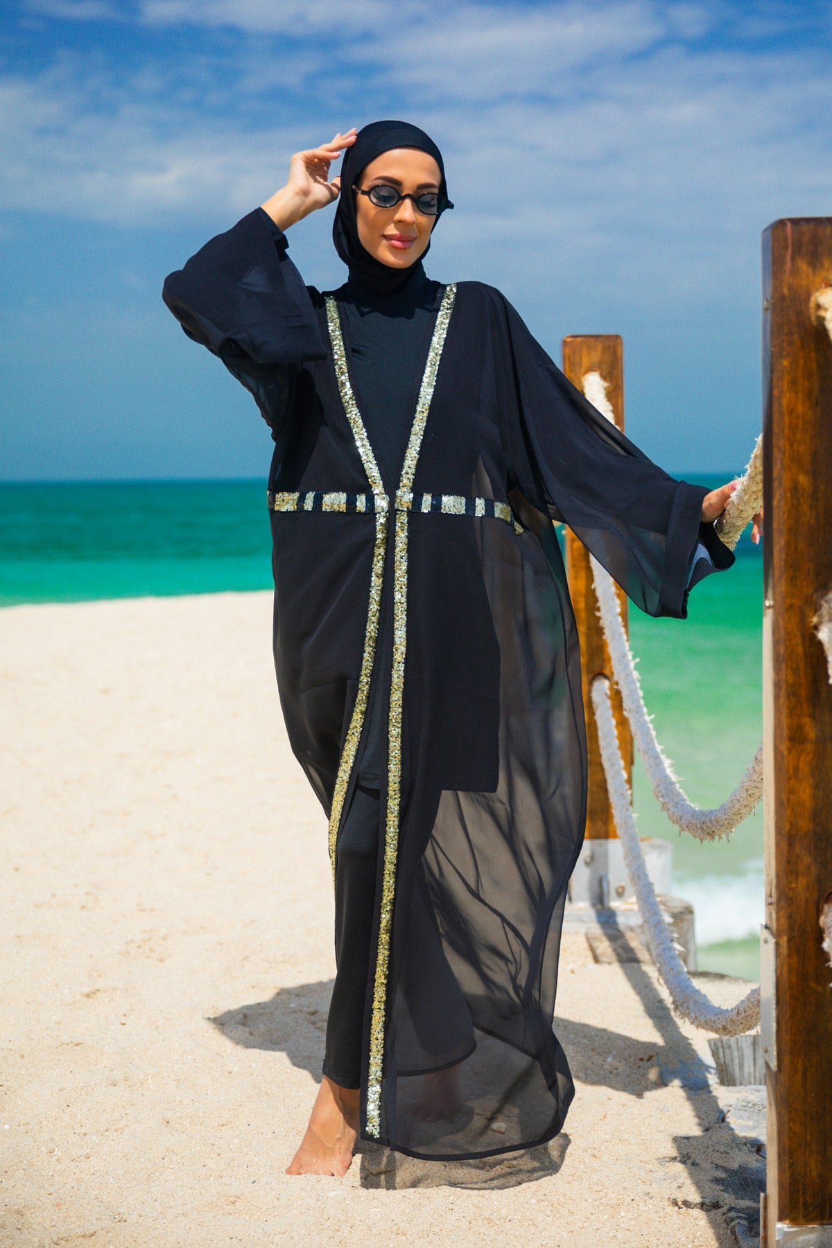 Sequin Black Beach Kimono - P2346
