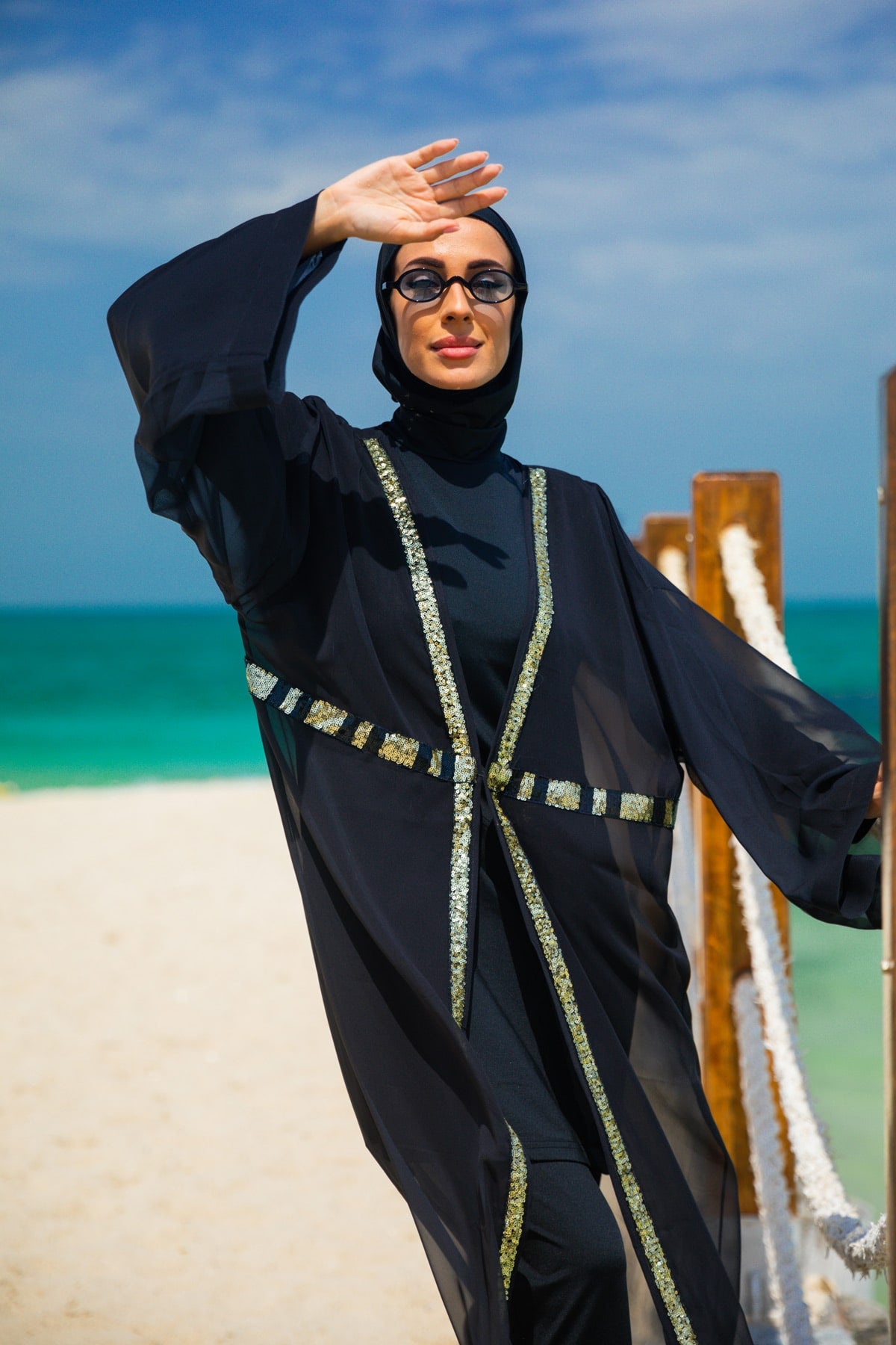 Sequin Black Beach Kimono - P2346