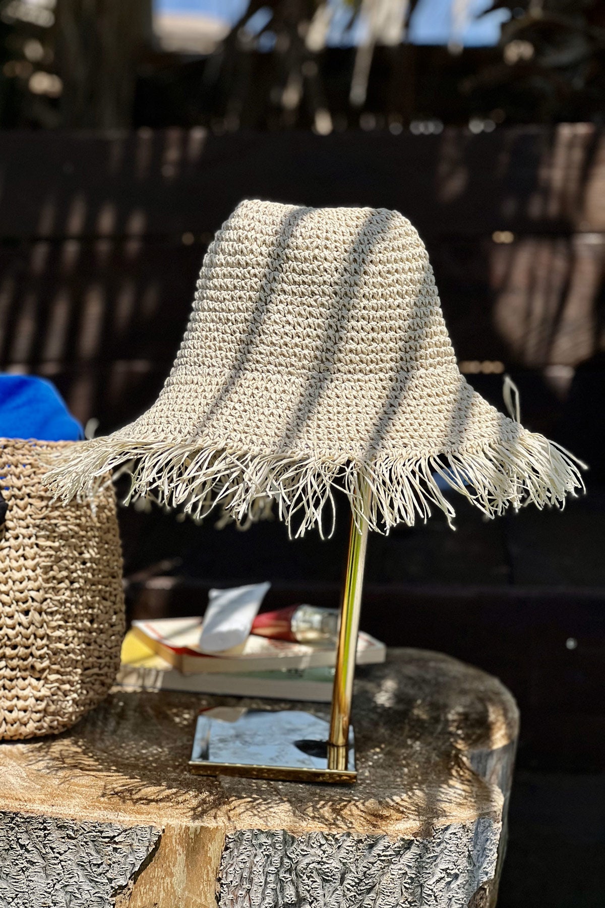 El Örgüsü Bej Hasır Şapka 14552