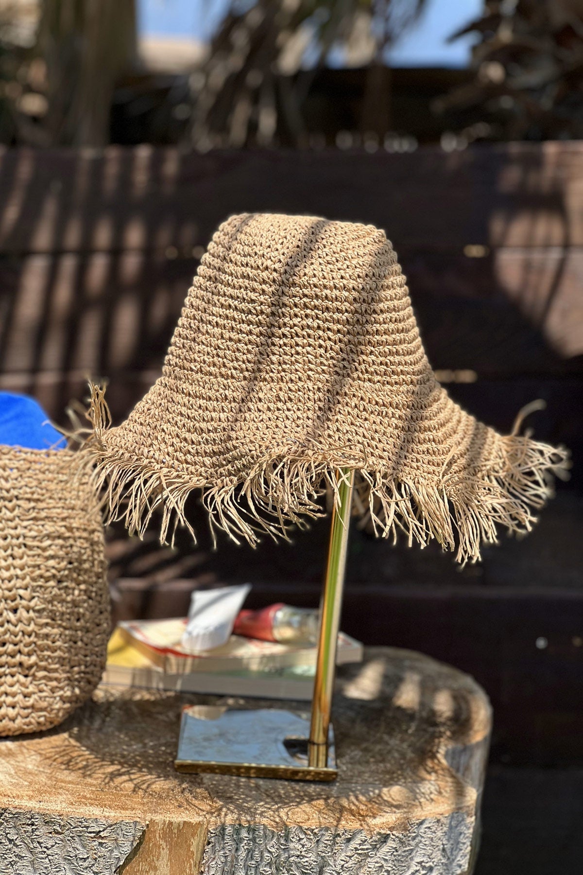 El Örgüsü Camel Hasır Şapka 14552