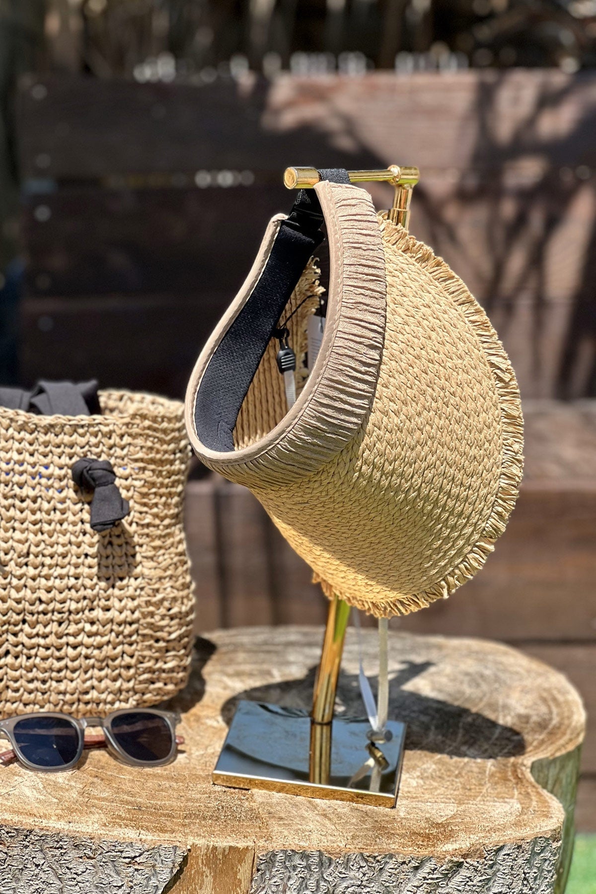 Şeritli Camel Hasır Vizör Şapka 14634 Main image