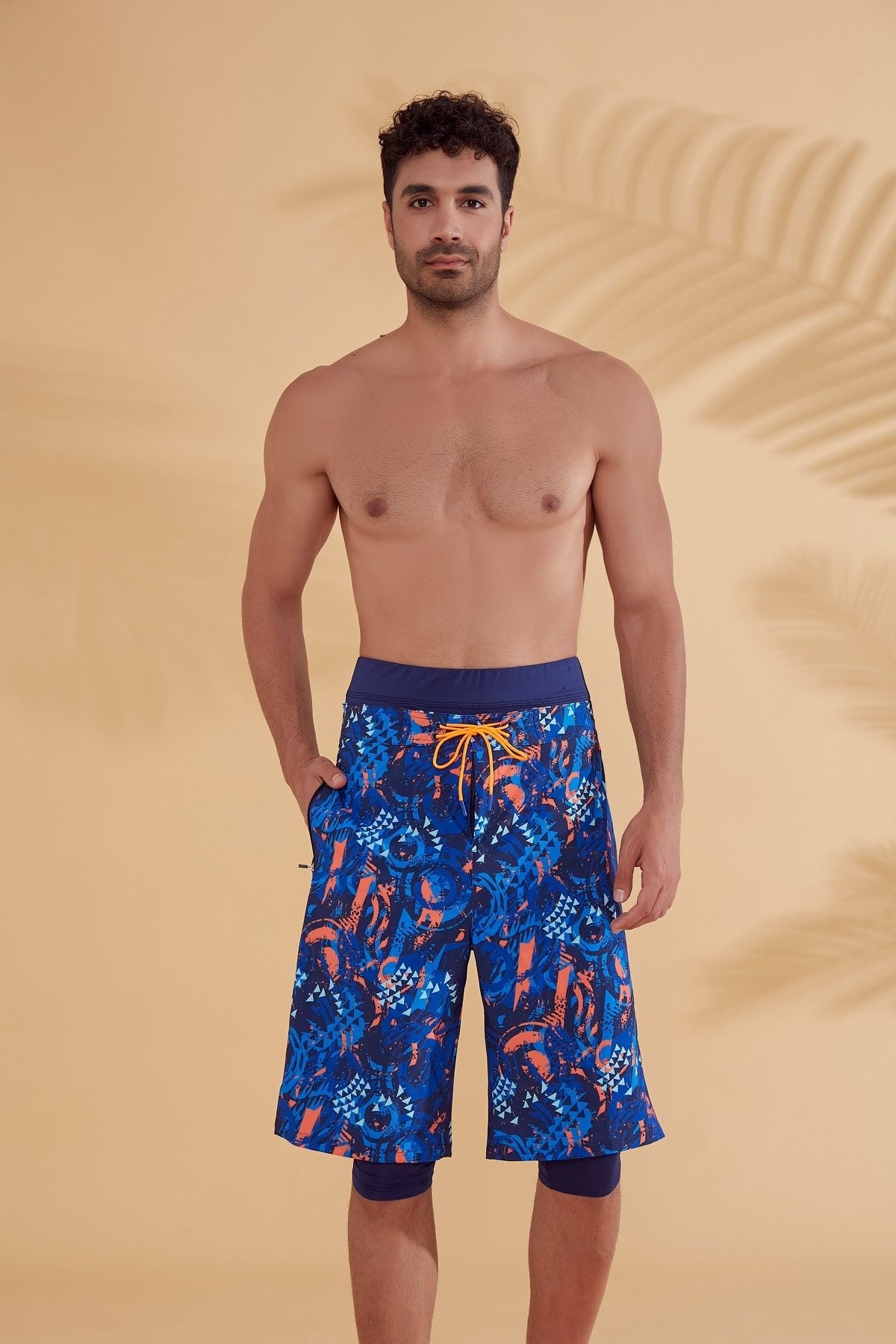 شورت رجالي منقوش باللون الأزرق البحري S2351 صورة ثانوية