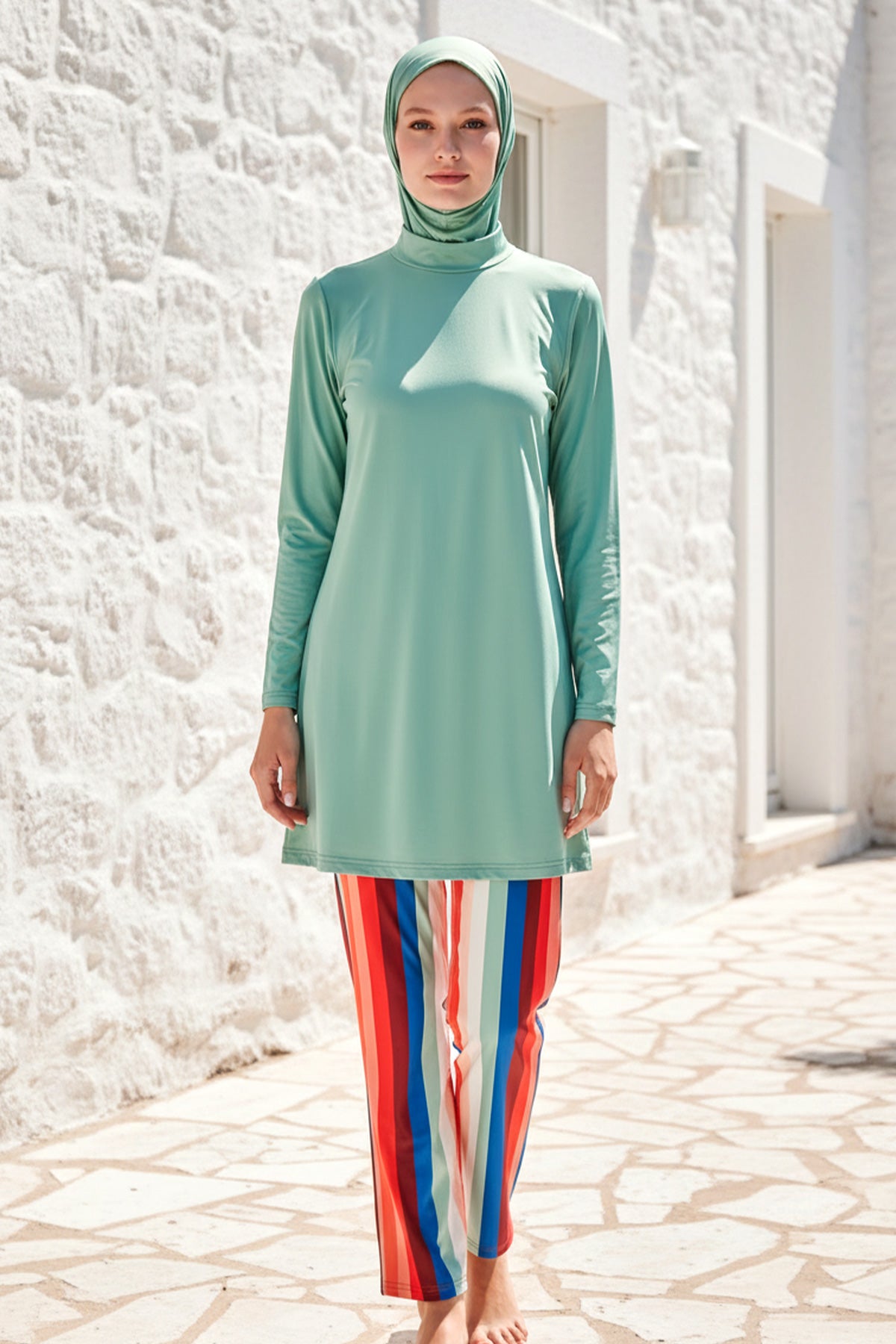 Green Printed 3 Piece Burkini Set – Full Coverage Modest Swimwear M2227