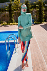Green Printed 3 Piece Burkini Set – Full Coverage Modest Swimwear M2227