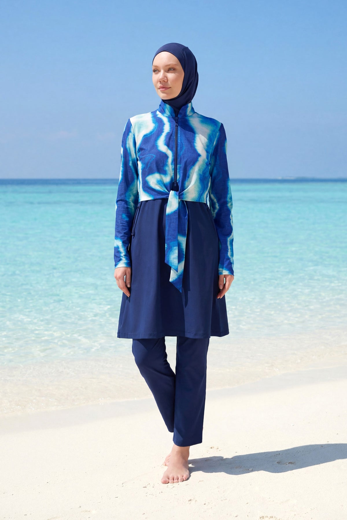 Navy Blue Full Coverage Modest Swimwear Burkini Set M2530-2