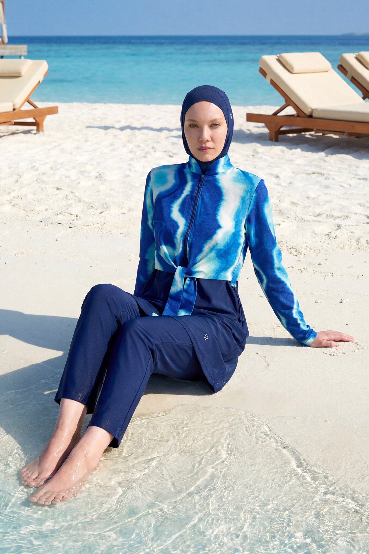 Navy Full Coverage Modest Swimwear Burkini Set M2530-2 Secondary image