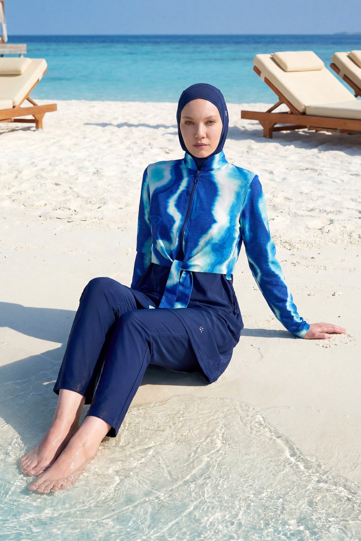 Navy Blue Full Coverage Modest Swimwear Burkini Set M2530-2