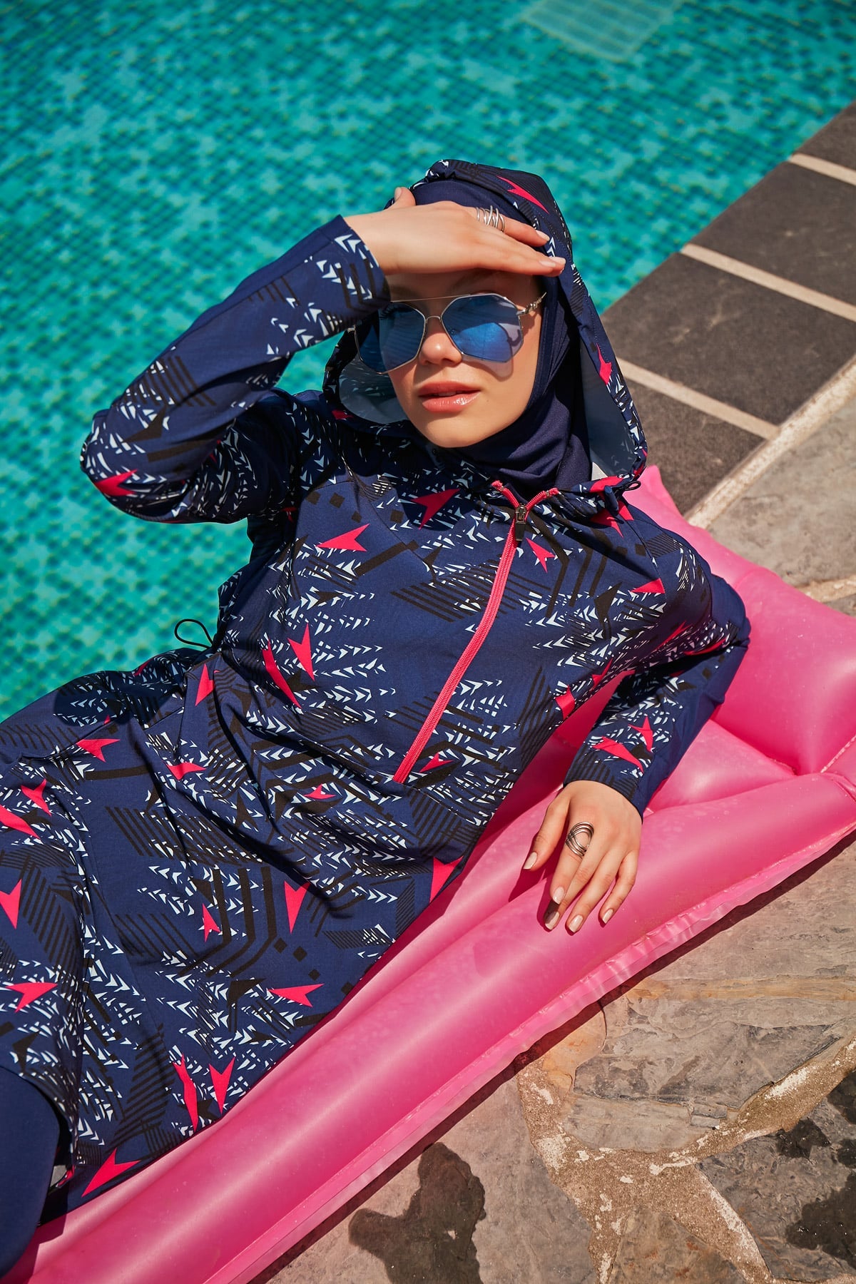Navy Blue Parachute Full-Coverage Modest Swimwear Burkini - M2328 Main image