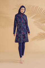 ملابس سباحة محتشمة بوركيني منسوجة باللون الأزرق البحري M2328