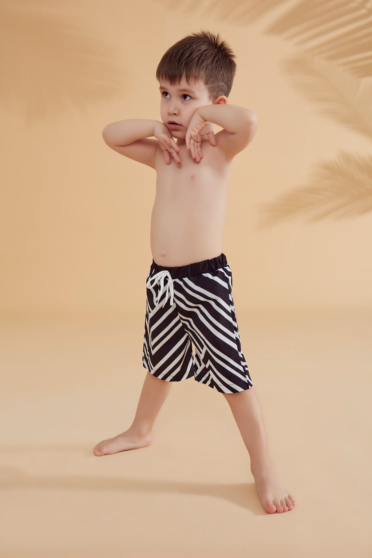 Black Striped Boys Swim Shorts - B2361
