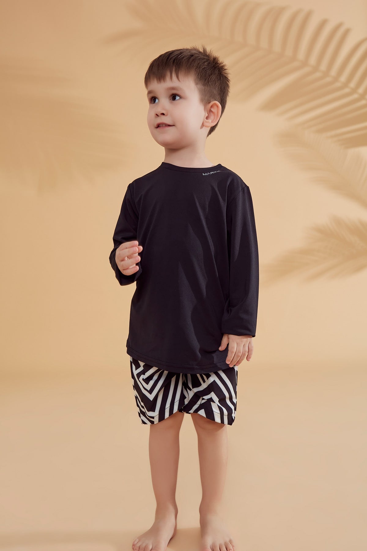 Black Striped Boys Swim Shorts - B2361