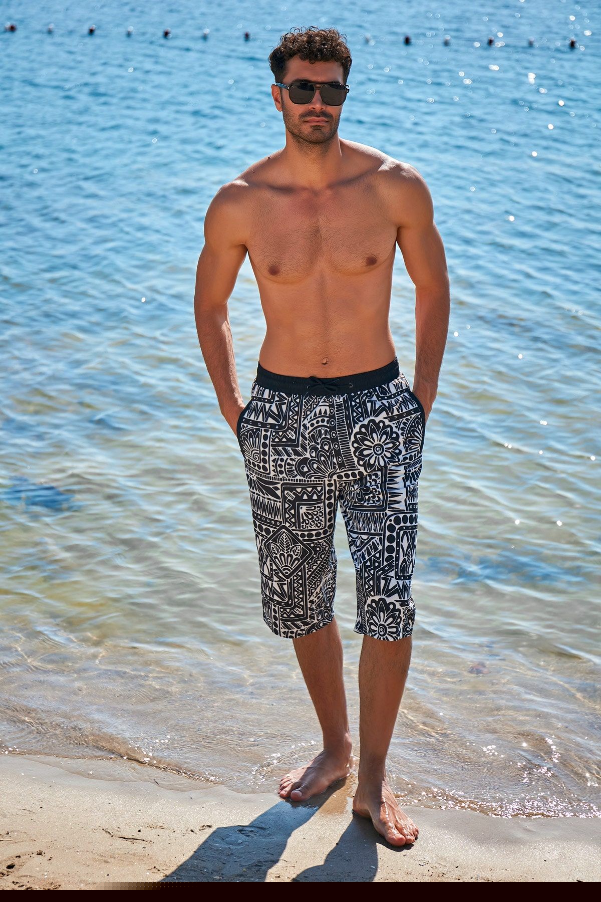 Black Patterned Men's Shorts S2362