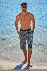 Black Patterned Men's Shorts S2362